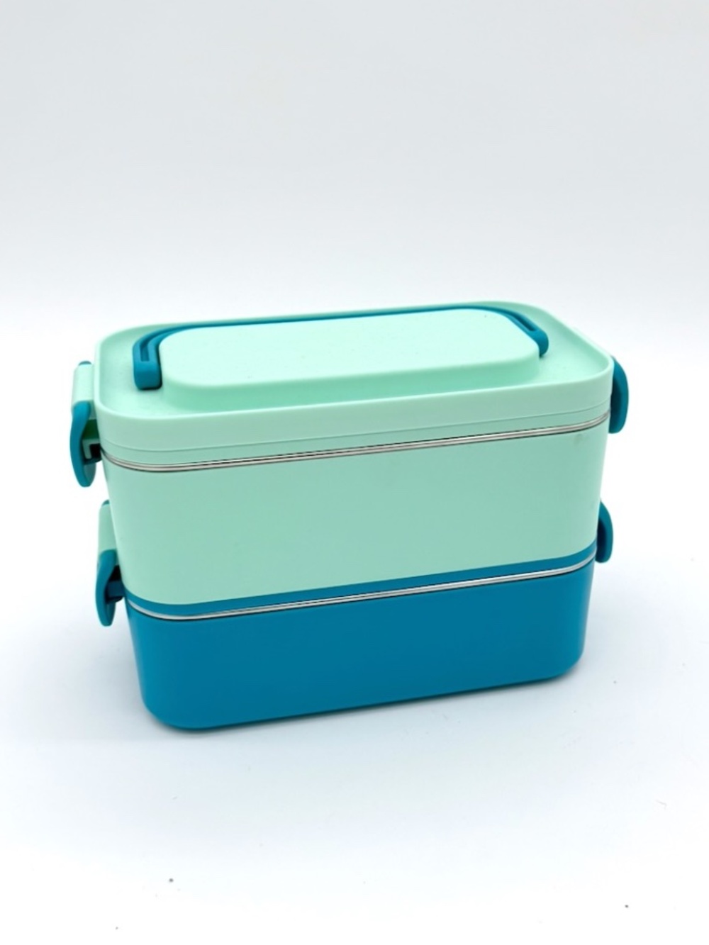 Stainless Steel Bento Box 2-Tier Stackable Lunch Container Dual Color Mint Blue
